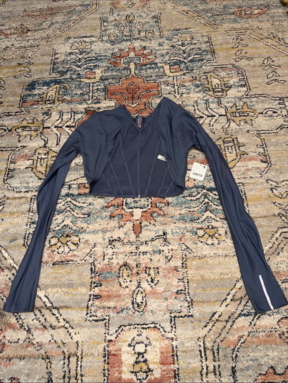 Free People Navy Long-Sleeve Cropped Top